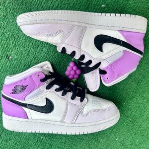 Jordan Air Jordan 1 Mid - Black/Purple/White Youth / Preschool